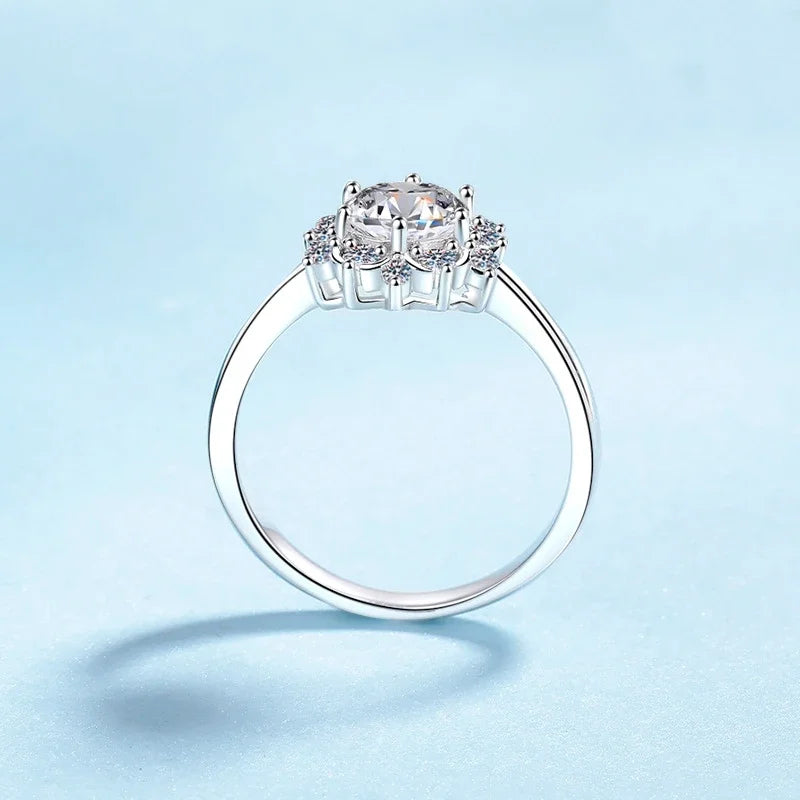 WOMEN Engagement 18K White Gold Wedding Band 1CT Moissanite Diamond Girl Birthday Gift PT950 Platinum Lady Valentine's Day Rings