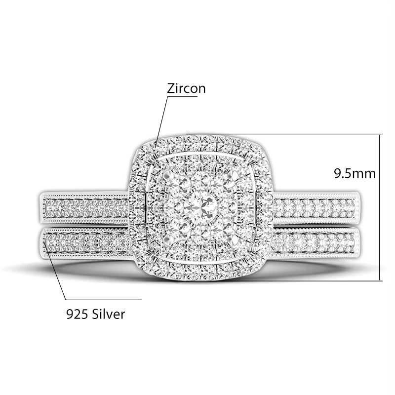 Moissanite Ring Set 925 Silver Wedding Jewelry Luxury Engagement 2pcs