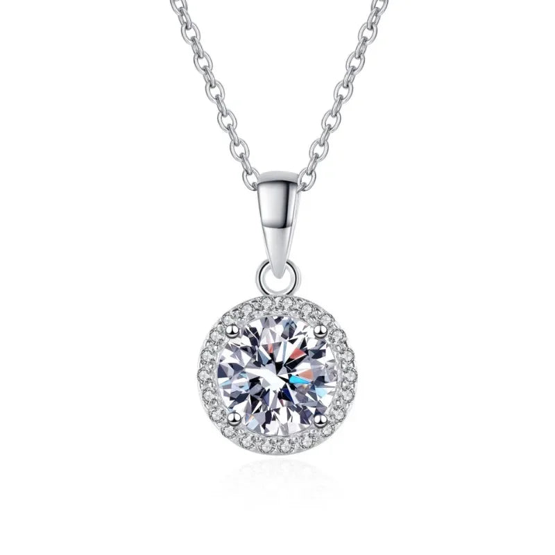 Valentine's Day 18K White Gold Necklace Women Wedding 1CT Moissanite Diamond Collarbone Chain Pendant Girl Birthday Gift Jewelry