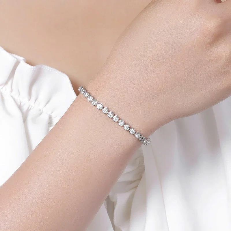 Full 3mm Round Moissanite Tennis Bracelet Diamond 925 Sterling Silver with Gold Plated Bracelets For Women