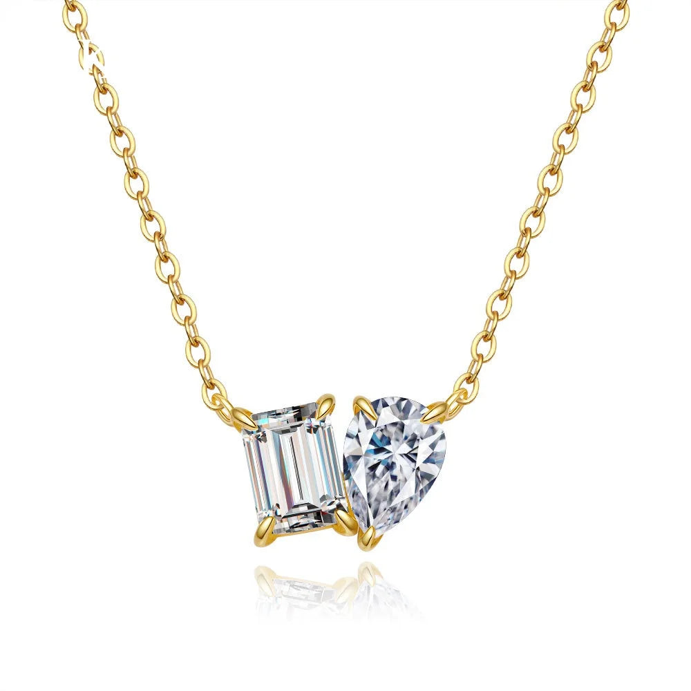 18K Gold Light Luxury 2ct Moissanite Necklace for Women Super Flashing Sugar Cube Water Drop Collarbone Chain Pendant Sweet