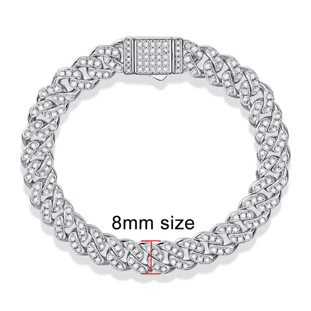 Moissanite Cuban Bracelet Original s925 Sterling Silver Plated 18k White Gold D VVS1