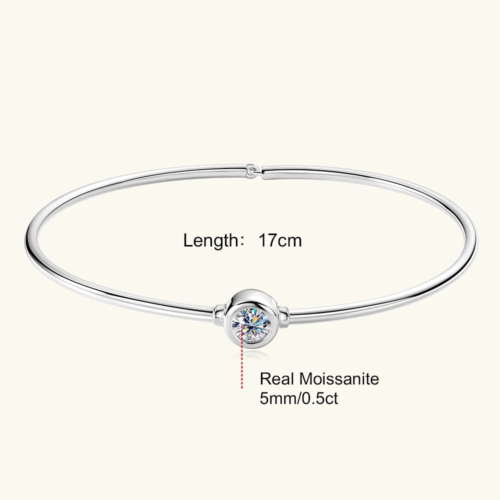 Moissanite Bangle Bracelet 18K Gold Plated 925 Sterling 0.5CT Silver Classic Bangle Bezel Set Diamond Bracelet for Women Gifts