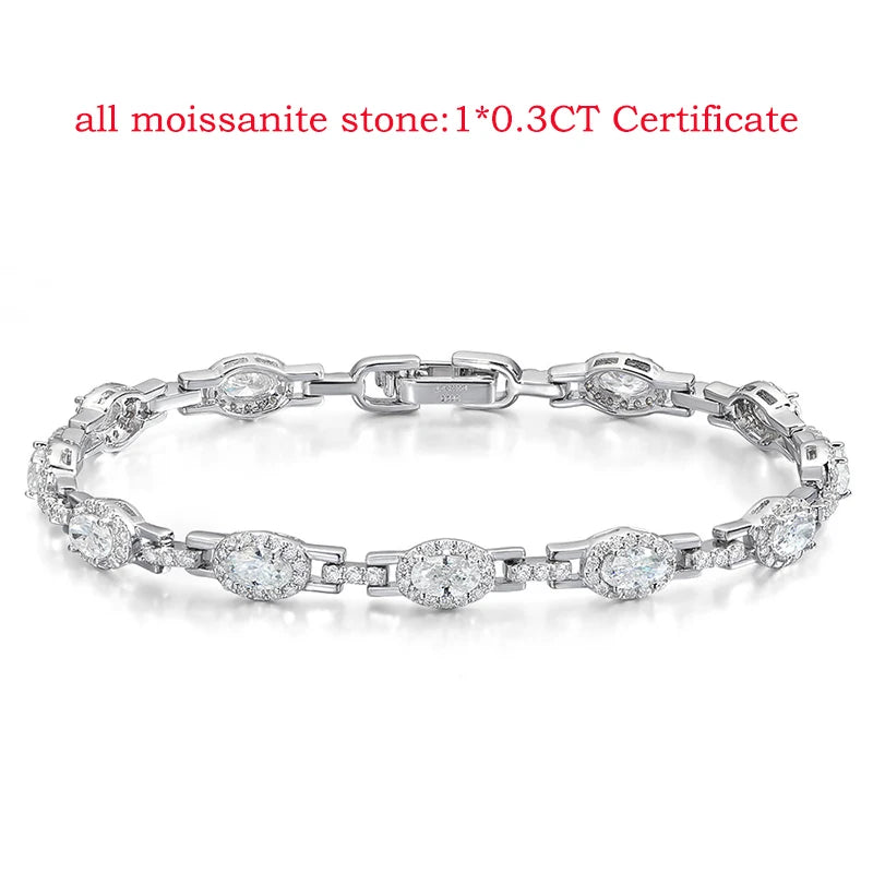 Oval Cut Zircon/moissanite Full Diamond Bracelets for Women Luxury Jewelry Bride Sparkling Bangles S925 Sterling Silver