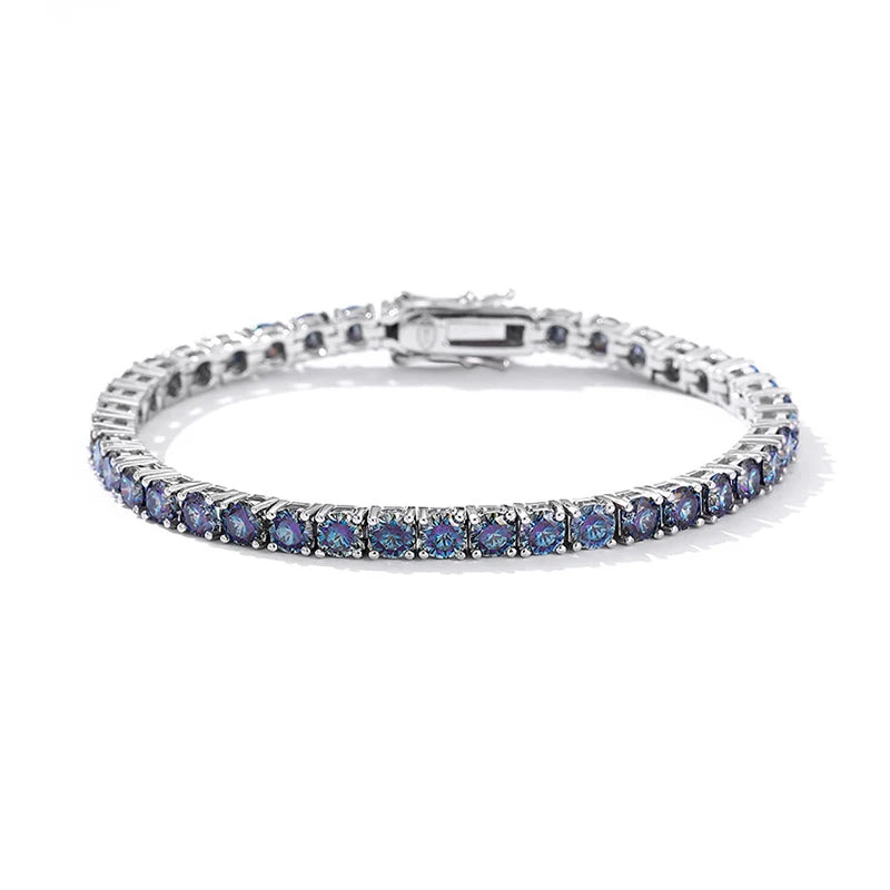 Rainbow Colorful Moissanite Tennis Bracelet s925 Sterling Silver with White Gold Plated Chain Bracelets for Women Man