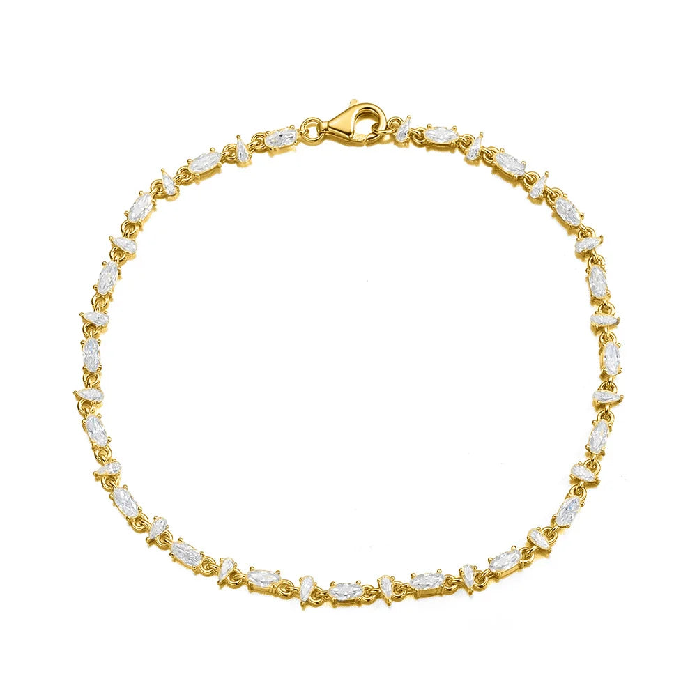 Oval Pear Cut Moissanite Tennis Bracelet s925 Silver Plated 18k White Gold GRA Certified Thin Bracelets for Women Man