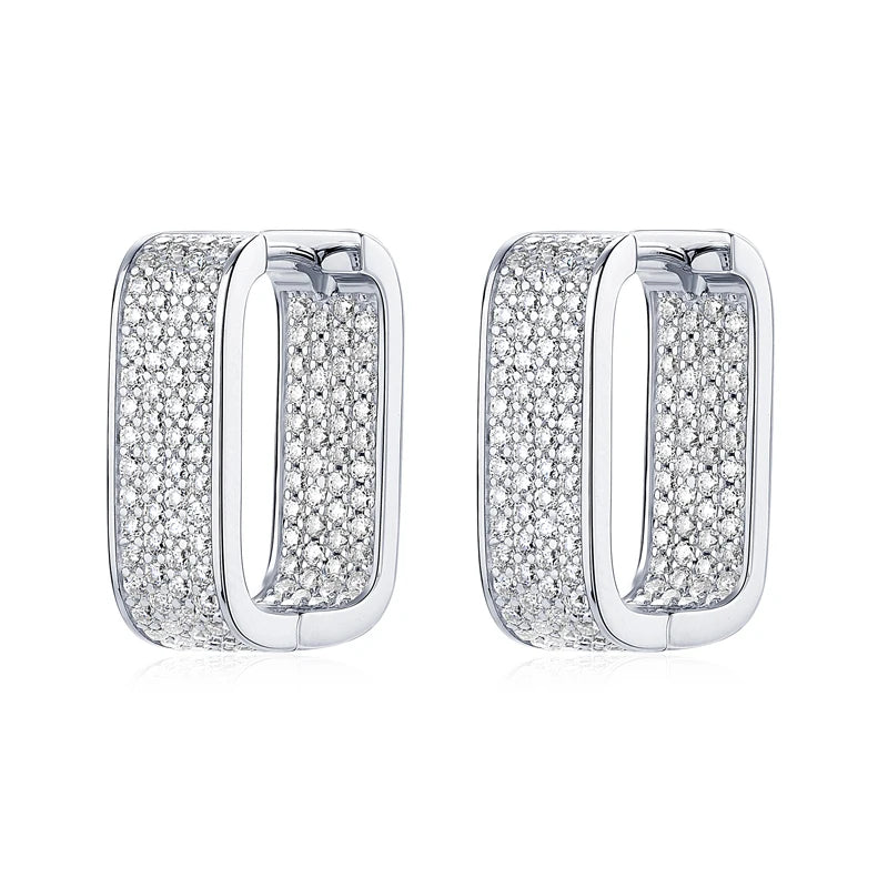 925 Sterling Silver U-shaped Square Earring Moissanite Hoop Earrings
