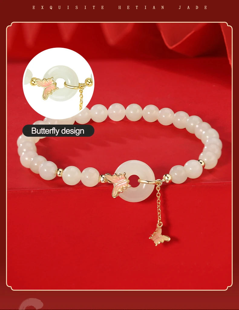 Hetian Jade S925 Sterling Silver Butterfly Tassel Bracelet