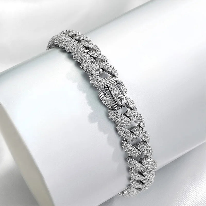18k Gold Plated Cuban Bracelet for Women Men High Carbon Diamond Bracelet 925 Sterling Silver Jewelry Hip Hop Link Chain