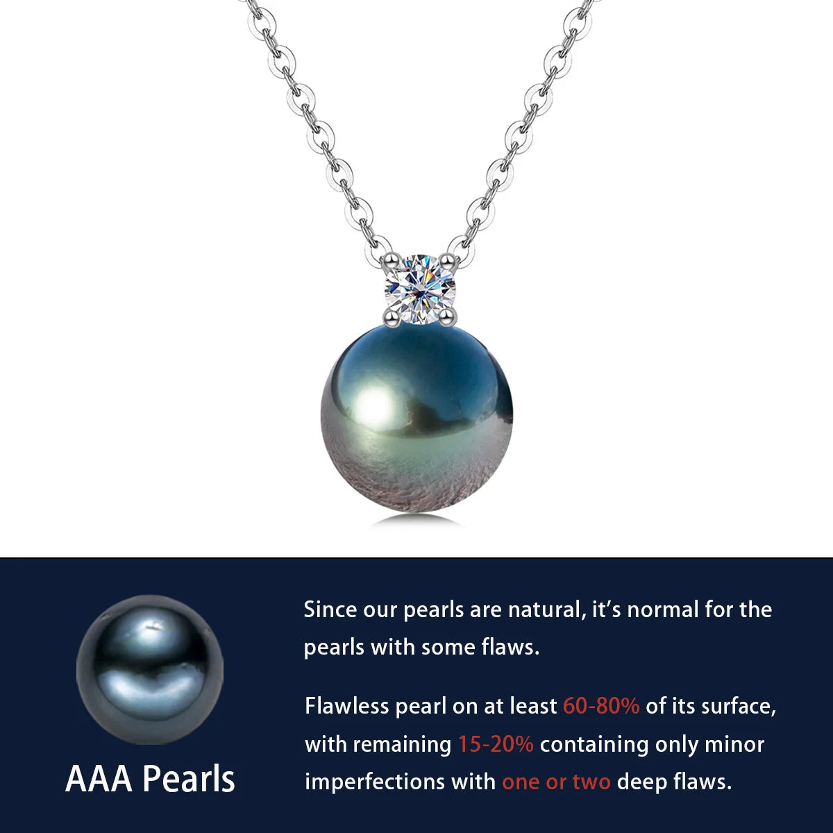 9-10mm Natural Tahitian Black Pearl Moissanite Diamond Necklace