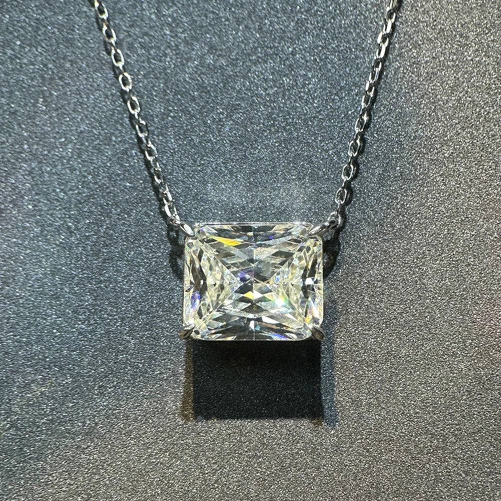 10CT Radiant Cut G Color High Carbon Diamond Gemstone Pendant Necklace 100% 925 Sterling Silver