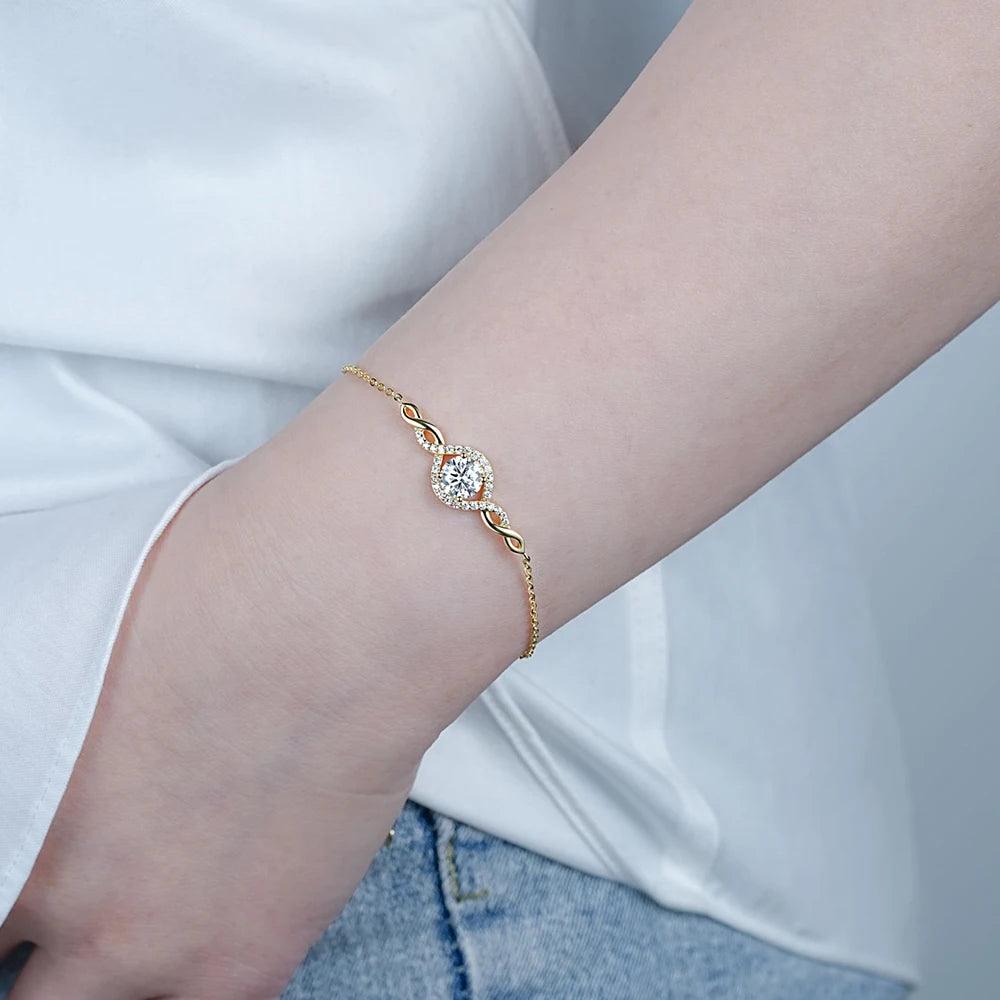 Moissanite Bracelets for Women D VVS1 6.5mm 1CT Round Lab Diamond S925 Sterling Silver Plated 18k Dainty Bracelet