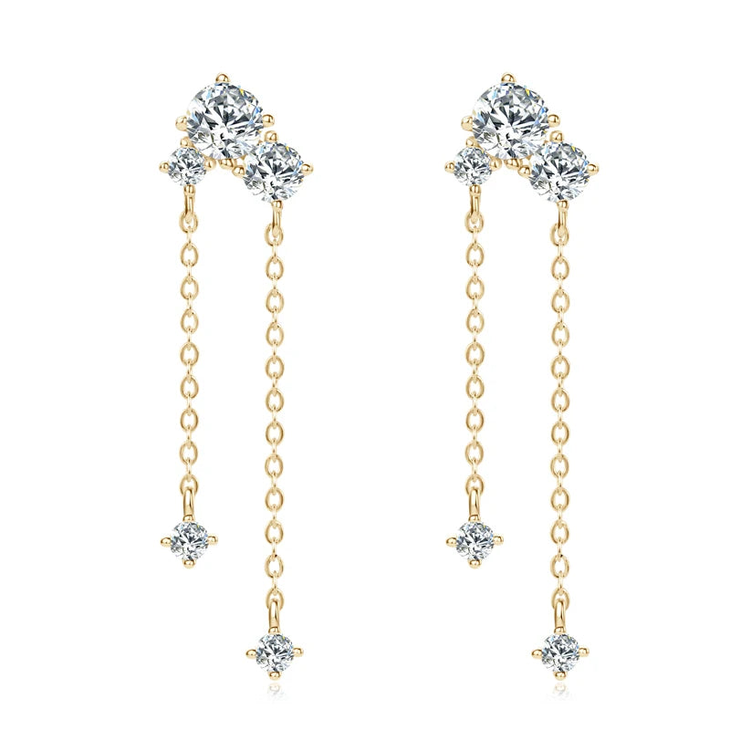 Moissanite Earrings 925 Certified Silver Tassel Chain Earring