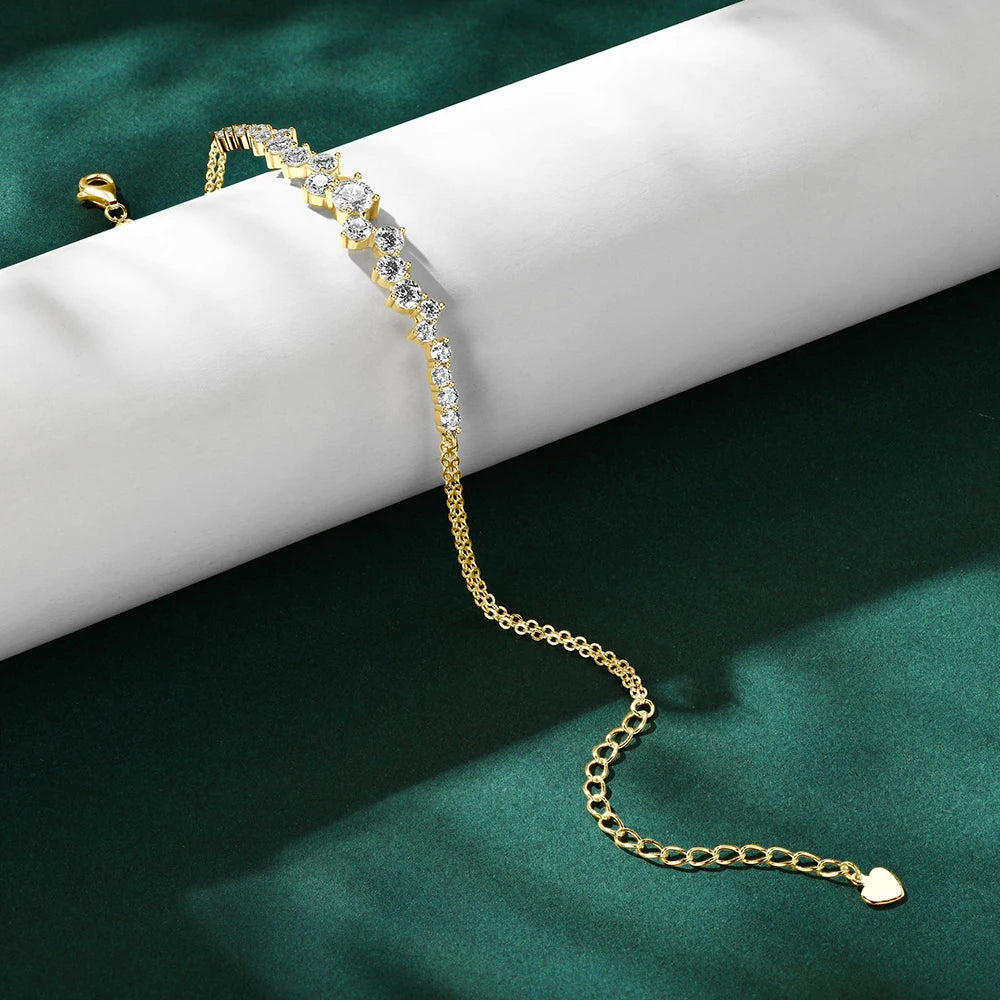 All Moissanite Bracelet D VVS1 for Women 925 Silver Certified Double Chain Bracelets Plated 18k Dainty Jewelry Gift