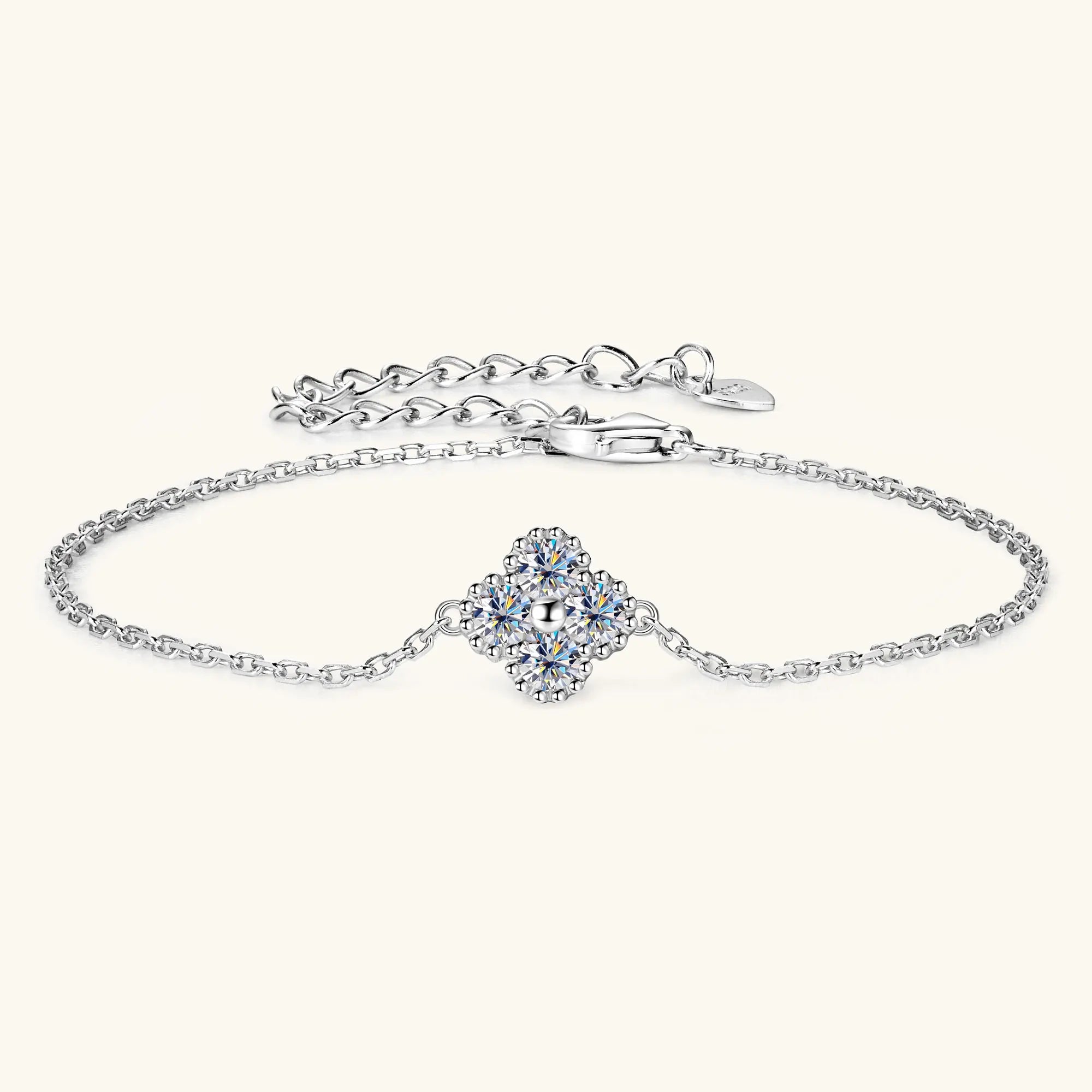 New 3mm Moissanite Bracelet Real 925 Sterling Silver Flower Clover Chain Bracelets for Women 2025 Trend Fine Jewelry