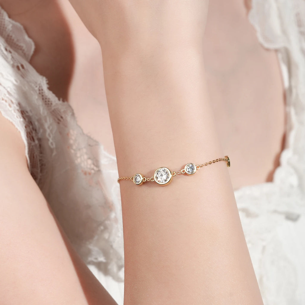 GRA Certified 6.5mm Moissanite Bracelets 925 Silver Adjustable Chain Bracelet for Women Plated 18k Fine Jewelry