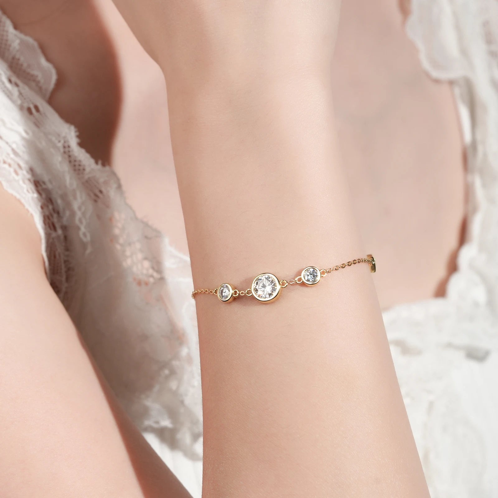 GRA Certified 6.5mm Moissanite Bracelets 925 Silver Adjustable Chain Bracelet for Women Plated 18k Fine Jewelry