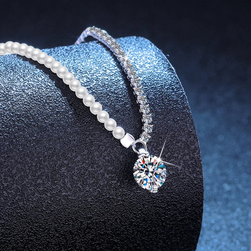 Moissanite PT950 Platinum collarbone chain Korean version of the light luxury niche claw chain shell beads moissanite collarbone