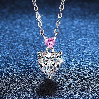 1ct Moissanite Double Heart Pendant Necklace