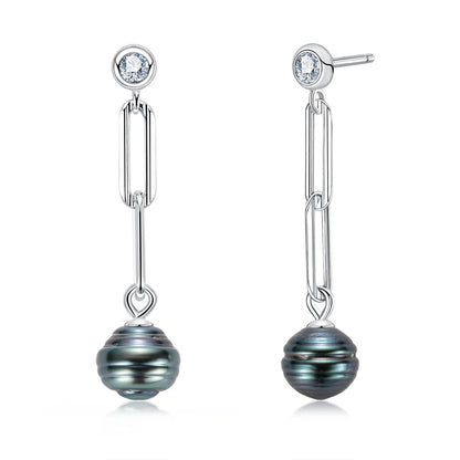 9-10mm Natural Tahitian Baroque Black Pearl Earrings