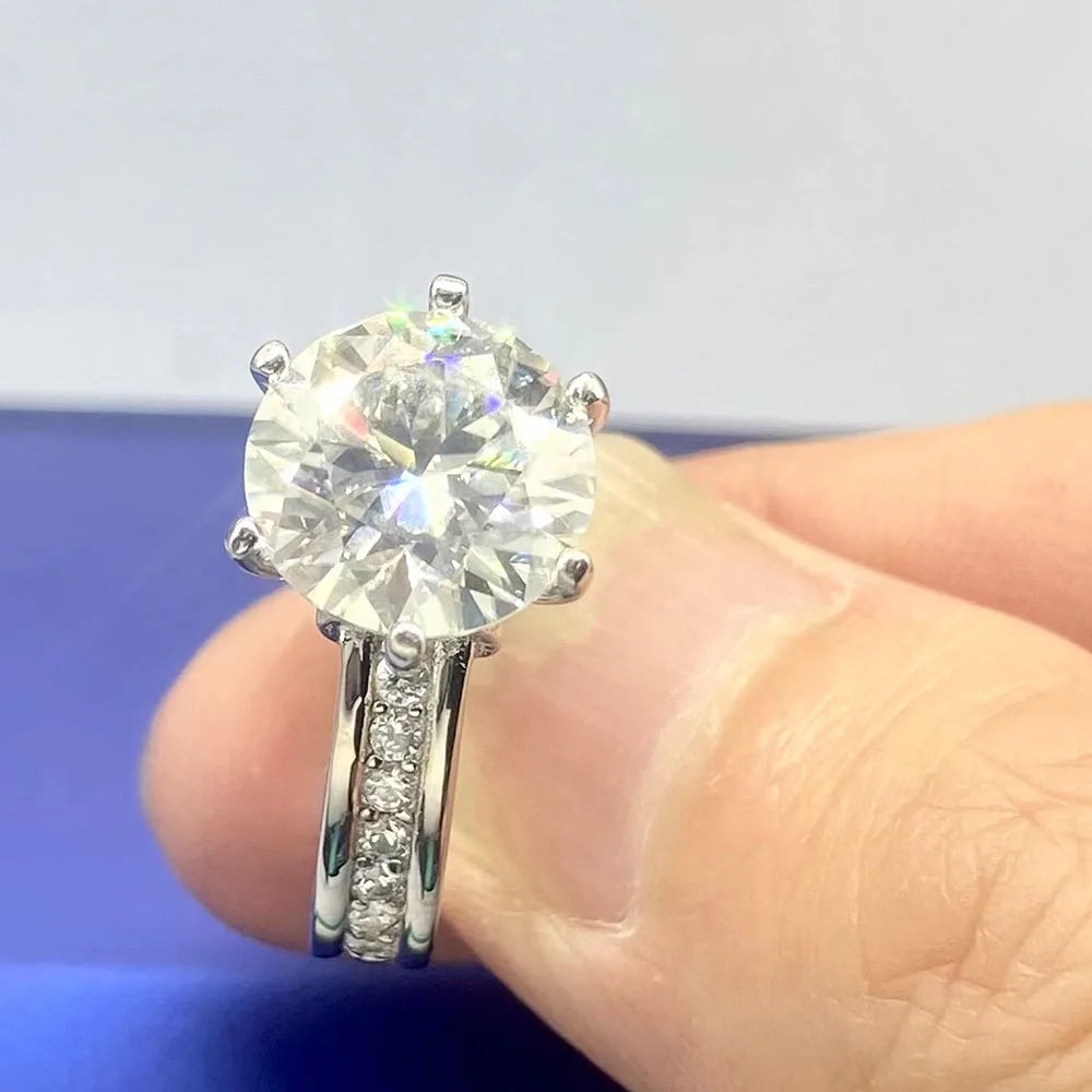 Moissanite Rings Women Gift 100% S925 Sterling Silver Plated 18K 3ct 5ct D Color