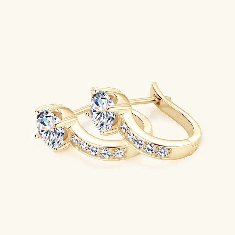 925 Sterling Silver Classic U Shape Hoop Earrings Sparkling Round Moissanite