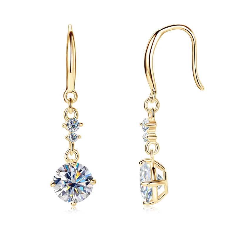 S925 Silver Moissanite Drop Earrings 1 Carat D Color VVS1 Moissanite Diamond