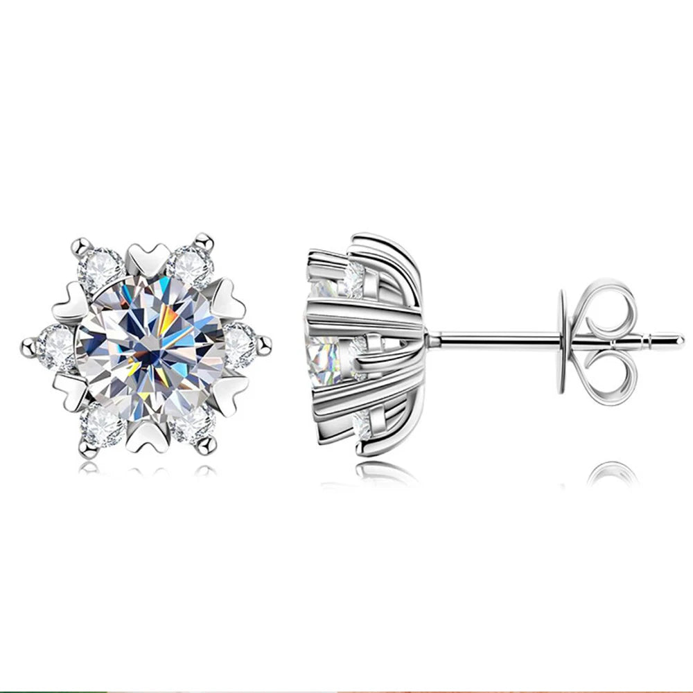 6mm Moissanite Heart Stud Earrings Certified Original 925 Silver Diamond Snowflake Earring For Women Luxury Fine Jewelry Gift