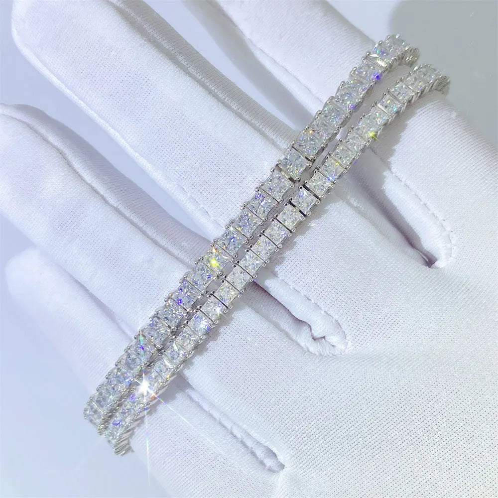 Moissanite Tennis Bracelet 925 Pure Silver Plated 18k with Certificates Fine Bracelets for Women Man 4x4mm Princess Cut