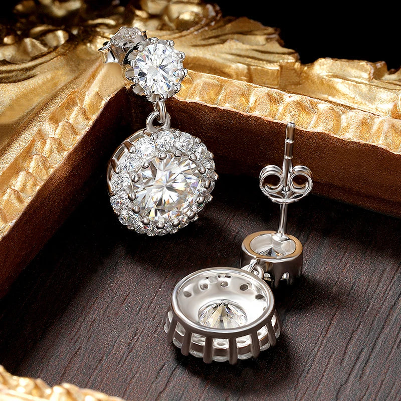 2ct Round Moissanite Drop Earrings | D VVS1 S925 Silver