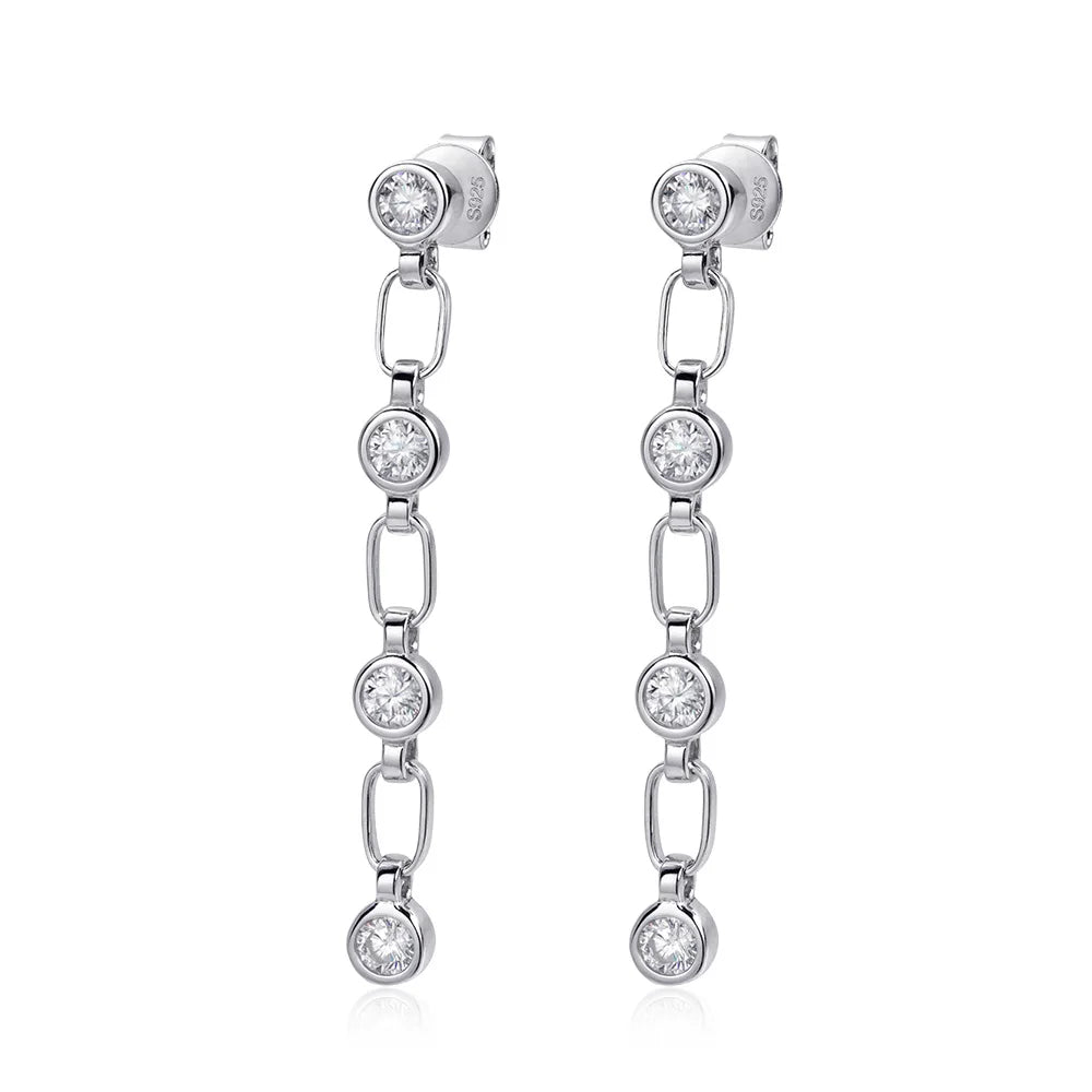 Moissanite Tassel Earrings | 0.8ct D VVS1 S925 Silver 3mm