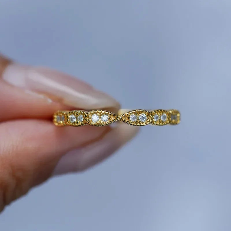 Women Wedding Band 18K Gold Valentine's Day Rings 0.15CT Moissanite Diamond Girl Birthday Fine Jewelry Daughter Christmas Gift