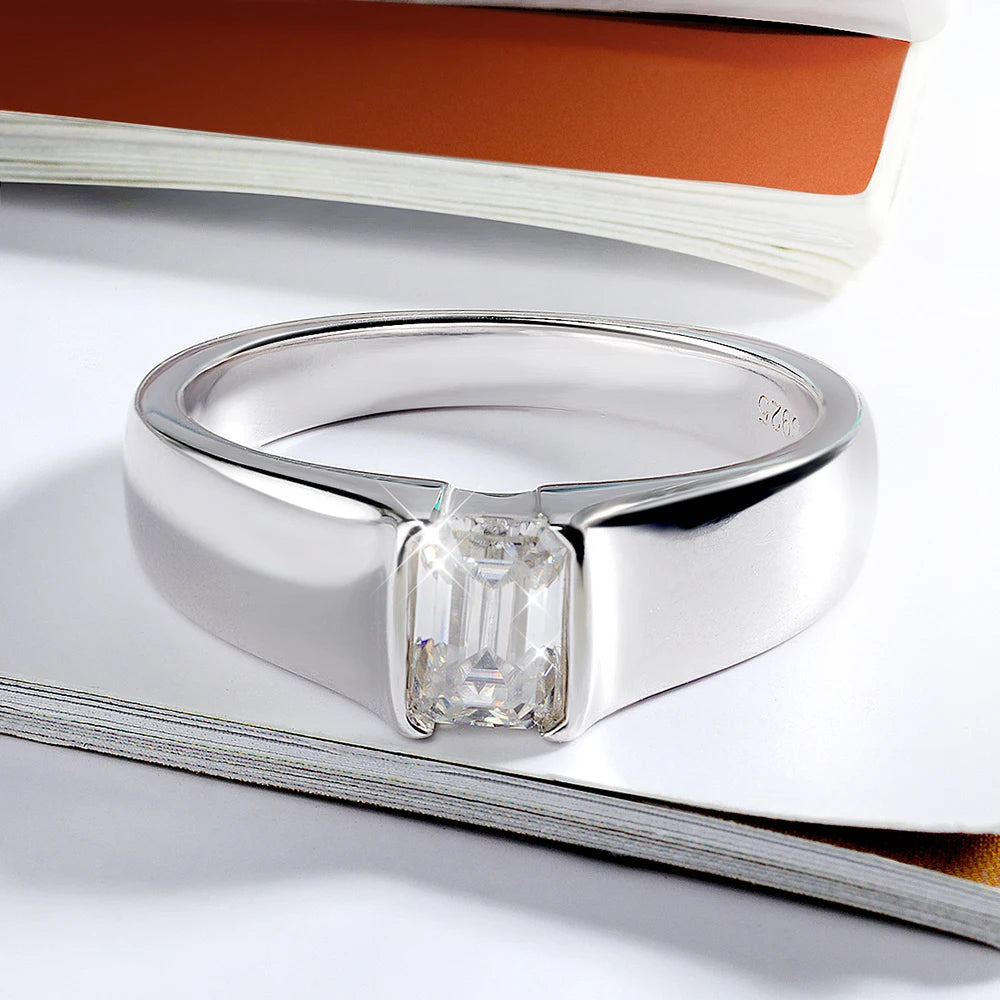 D Color 4*6mm Emerald Cut Moissanite Diamond Rings Women Man Wedding Bridal S925 Sterling Silver Rings Anniversary Gift
