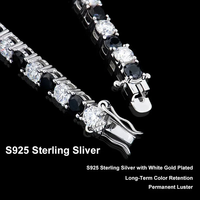 Black and White All Moissanite Tennis Bracelets for Women Man s925 Sterling Silver Plated White Gold Hip Hop Bracelet
