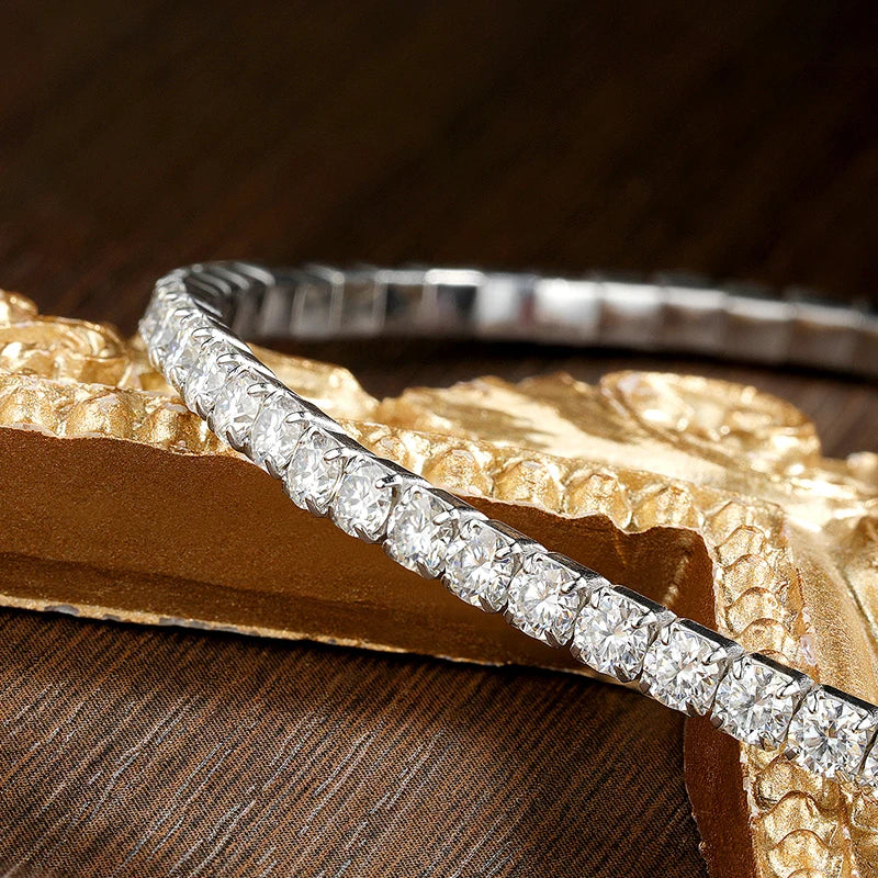 Moissanite Tennis Bracelet 2.5mm/3mm s925 Sterling Silver Elastic Tennis Bracelets for Women Men  3.84-6.4ct D VVS1