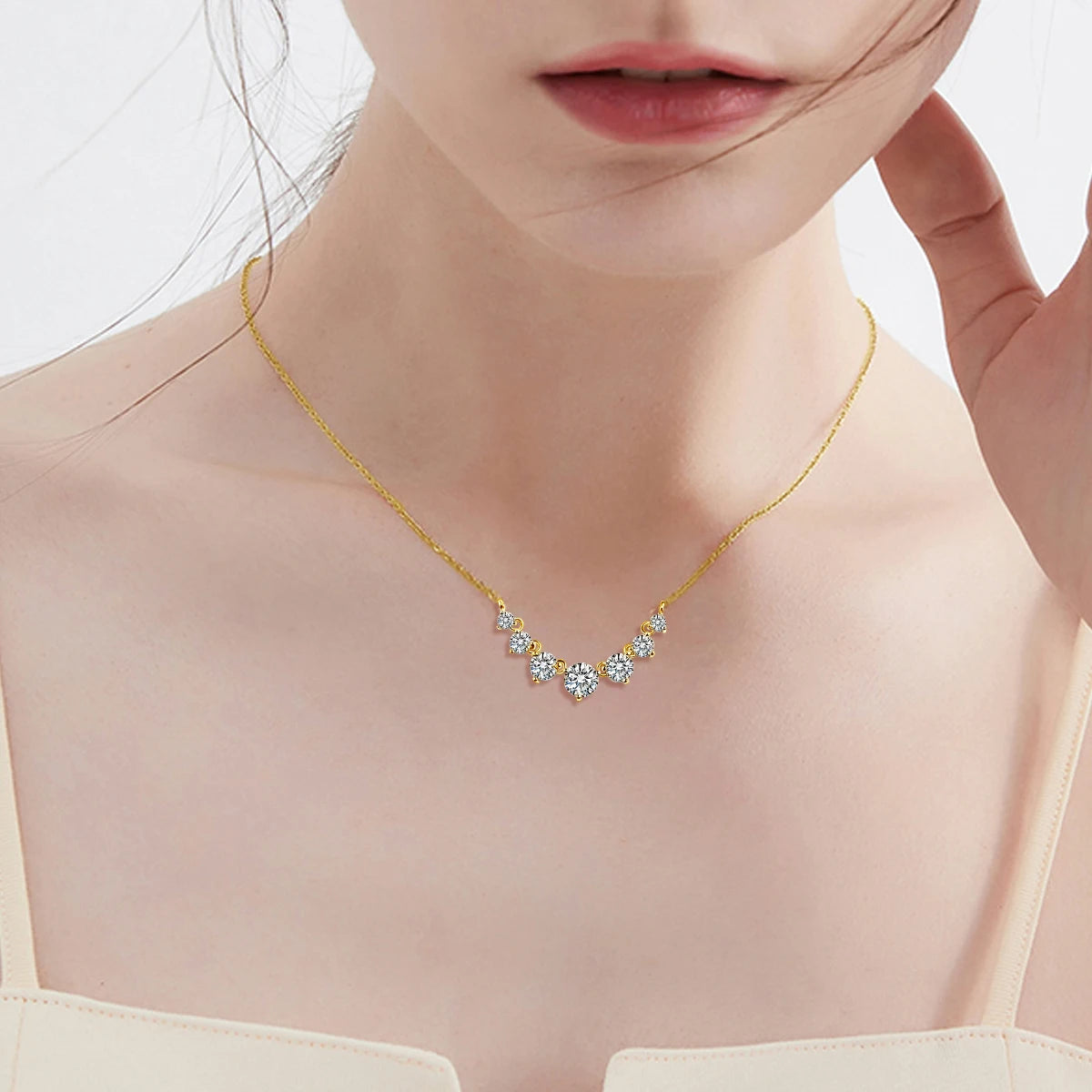 Moissanite Necklace For Women Solid 925 Sterling Silver 2.8ct 7 Stone