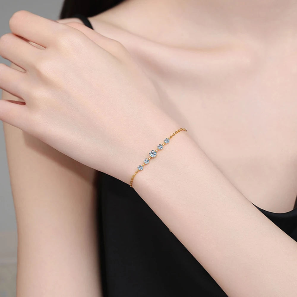 4mm 3mm Moissanite Bracelets for Women 925 Sterling Silver Plated 18K Gold Bracelet Adjustable Chain Jewelry Gift