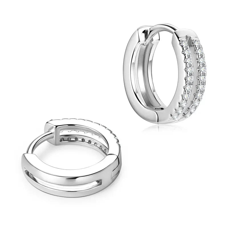 925 Sterling Silver Hoop Earrings 1mm Round Moissanite Diamond