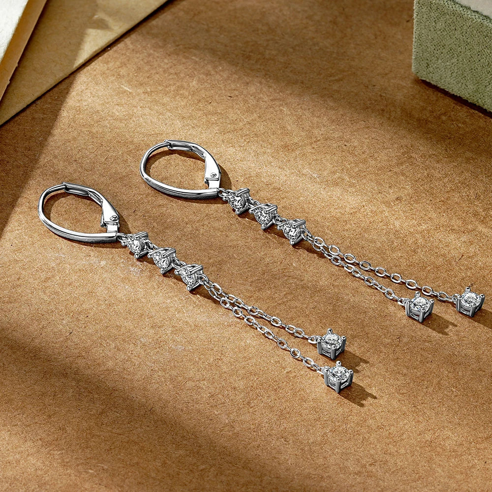 Full Moissanite Drop Earrings for Women Long Tassel Sterling Silver 925 Plated 18k Jewelry 3mm Lab Diamond GRA
