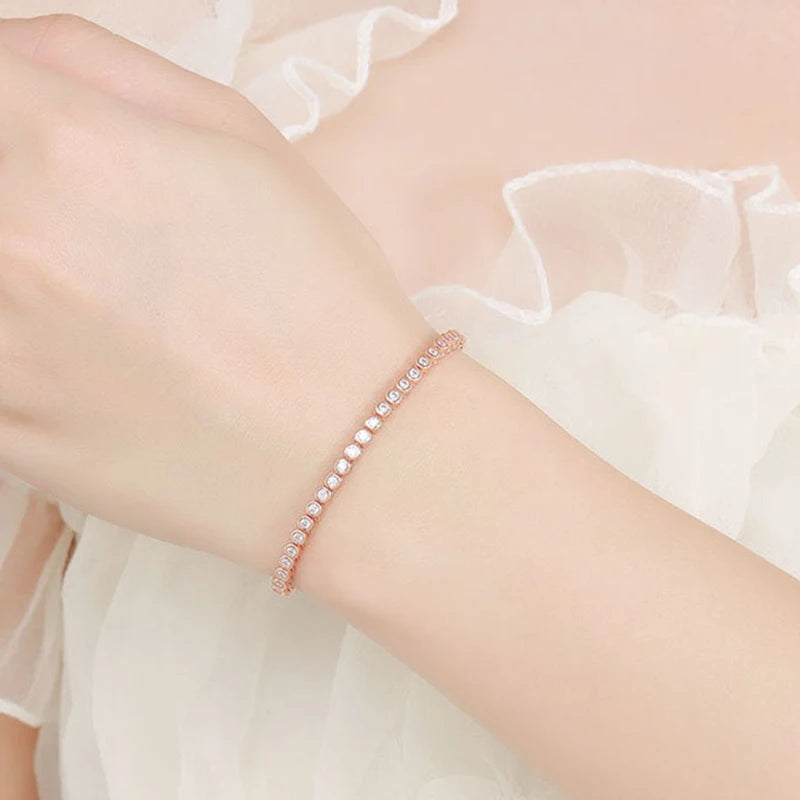 Moissanite Tennis Bracelet 2mm S925 Sterling Silver with Gold Plated Bracelets for Women Luxury Jewelry Chains