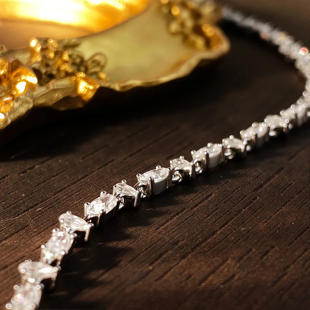 Oval Pear Cut Moissanite Tennis Bracelet s925 Silver Plated 18k White Gold GRA Certified Thin Bracelets for Women Man