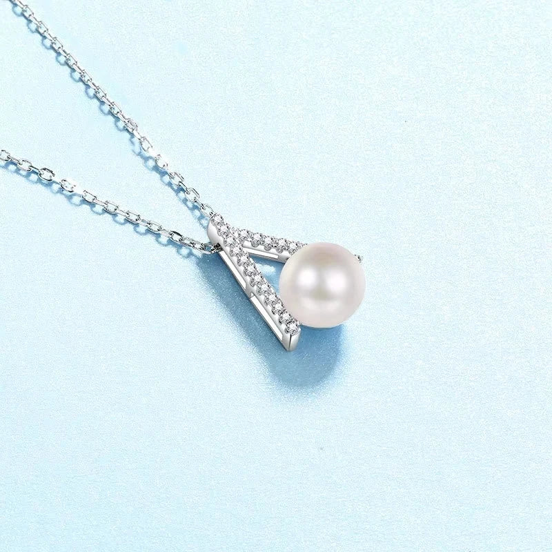 Valentine's Day 18K White Gold Necklaces Women Wedding 0.11CT Moissanite Diamond 8mm Pearl PT950 Platinum Girl Birthday Gift