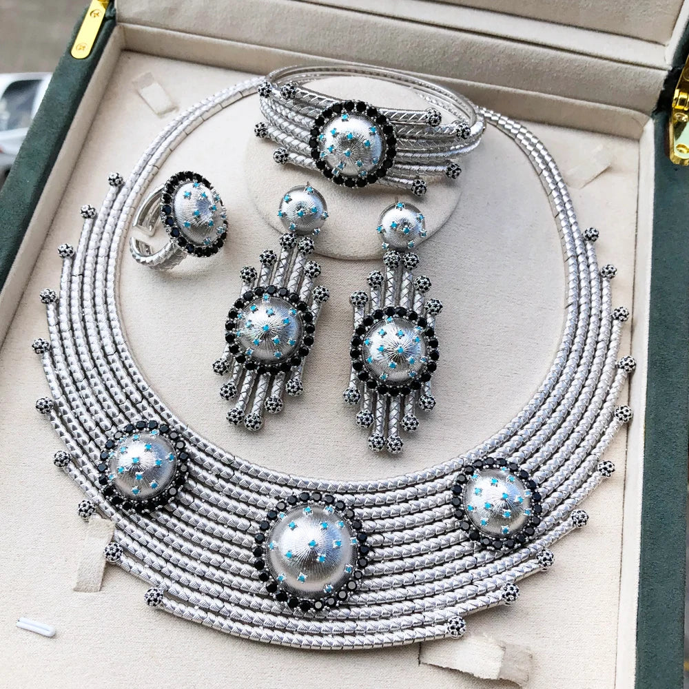 Luxury Princess 4PCS Round African Jewelry Sets For Women Wedding Party Full Cubic Zircon Dubai Bridal jewelry Set Gift