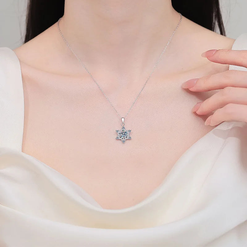 Lover Valentine's Day 18K White Gold Girl Birthday Gift Necklaces 1CT Moissanite Diamond Hexagram PT950 Women Wedding Pendant