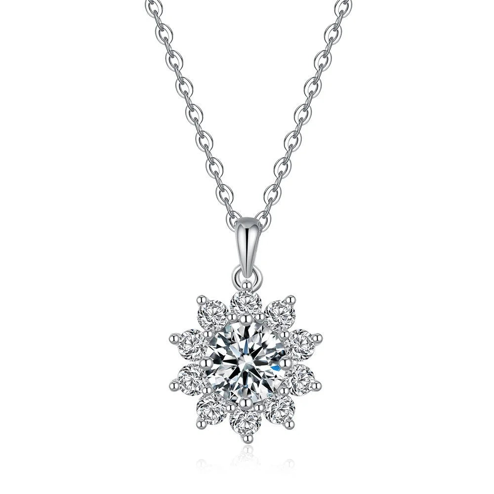 18K White Gold Pendant 0.5ct/1ct Diamond Moissanite Necklace for Women Platinum Pt950 Classic Round Snowflake Fine Jewelry