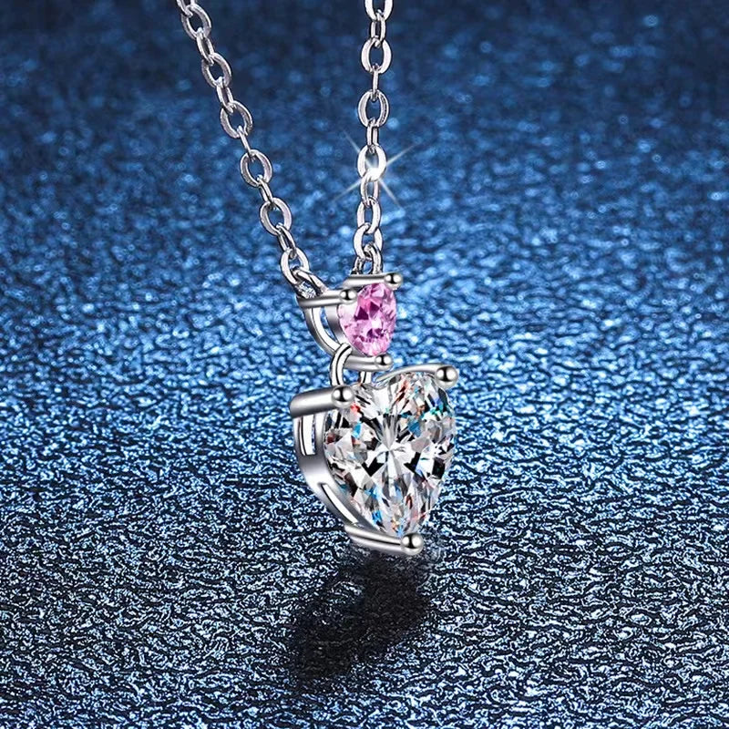 1ct Moissanite Double Heart Pendant Necklace