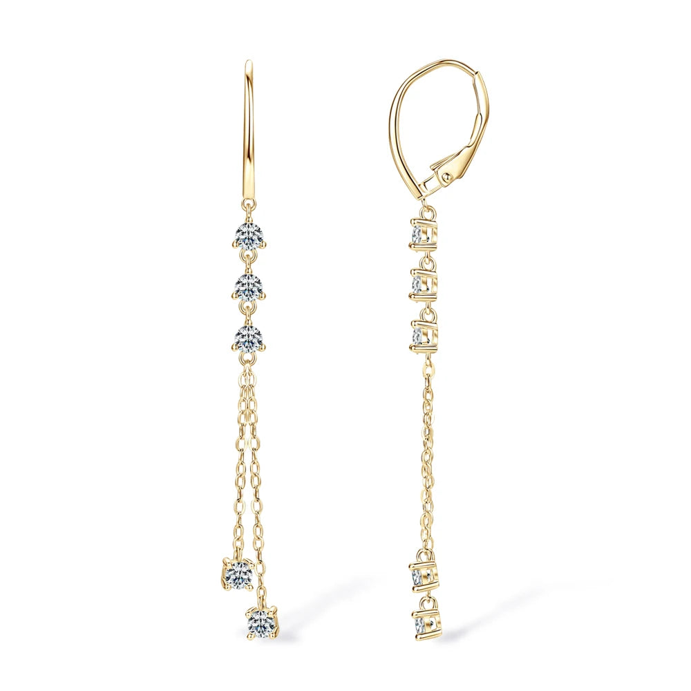 Full Moissanite Drop Earrings for Women Long Tassel Sterling Silver 925 Plated 18k Jewelry 3mm Lab Diamond GRA