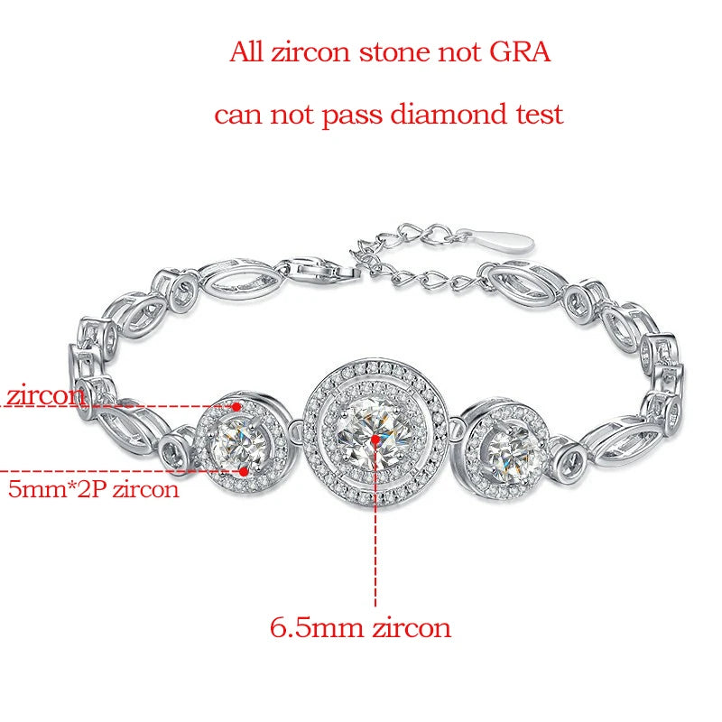 Moissanite Bracelets for Women 2cttw 100% D Color Three Halos Adjustable Round Bangles Sterling Silver 925 Jewelry GRA