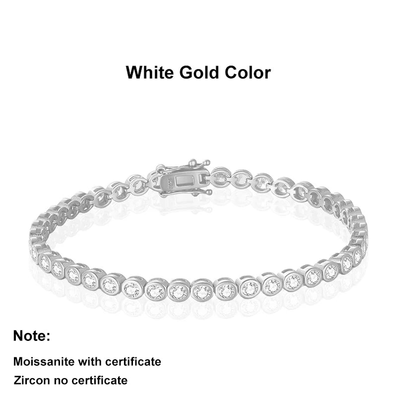 Moissanite Tennis Bracelet 2mm S925 Sterling Silver with Gold Plated Bracelets for Women Luxury Jewelry Chains