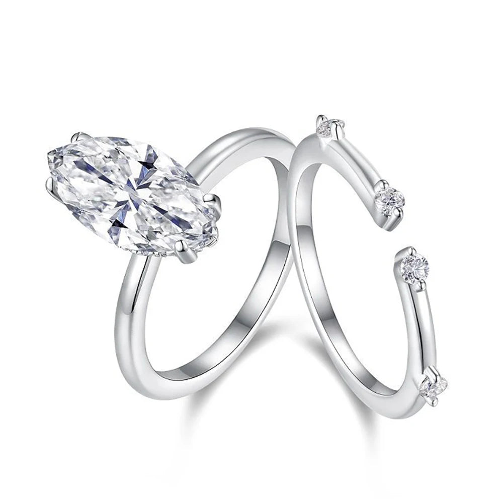 3ct Marquise D Color Moissanite Rings Set for Women Wedding Bridal 100% S925 Sterling Silver Eternity Rings Plated 18K